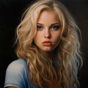 realistic picture of face of a blonde girl --c 50